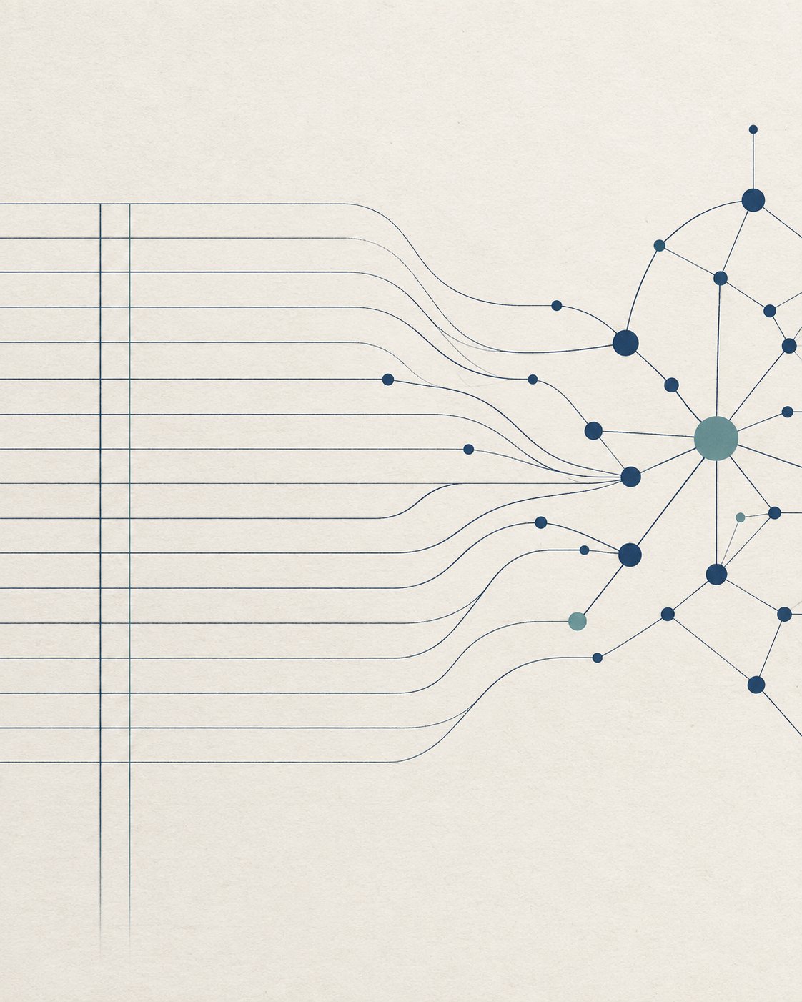Ledger lines turning into a network of connected points